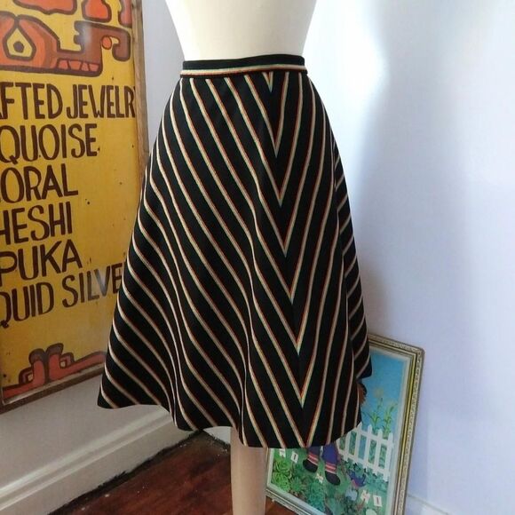 Vintage Black Striped Silver Sparkle A-Line Skirt - Picture 3 of 5